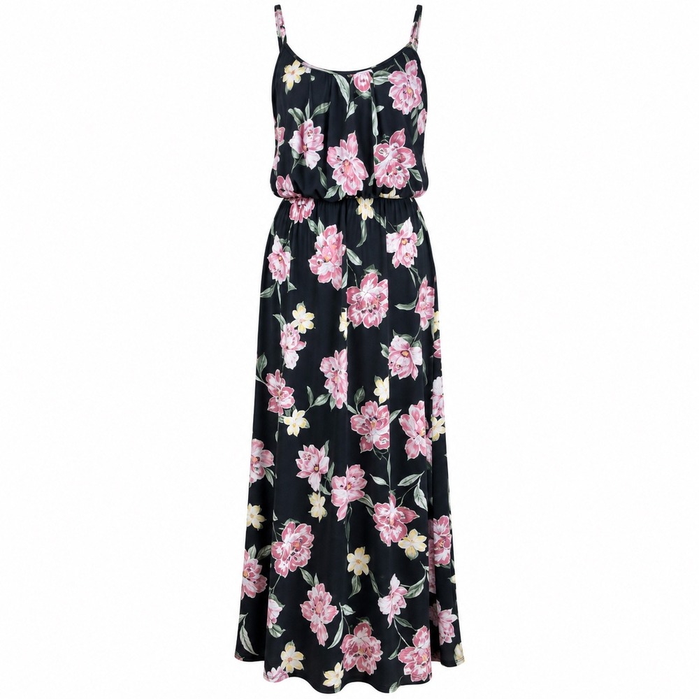 Late August Womens Maxi Dress M Poly Spandex Black Pink Floral Sleeveless